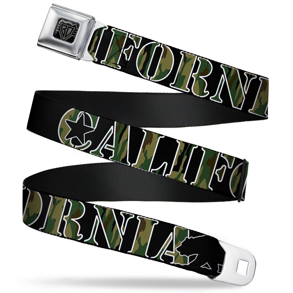 3613 Belt, Seatbelt Buckle Belt, California Bear Silhouette Black Camo